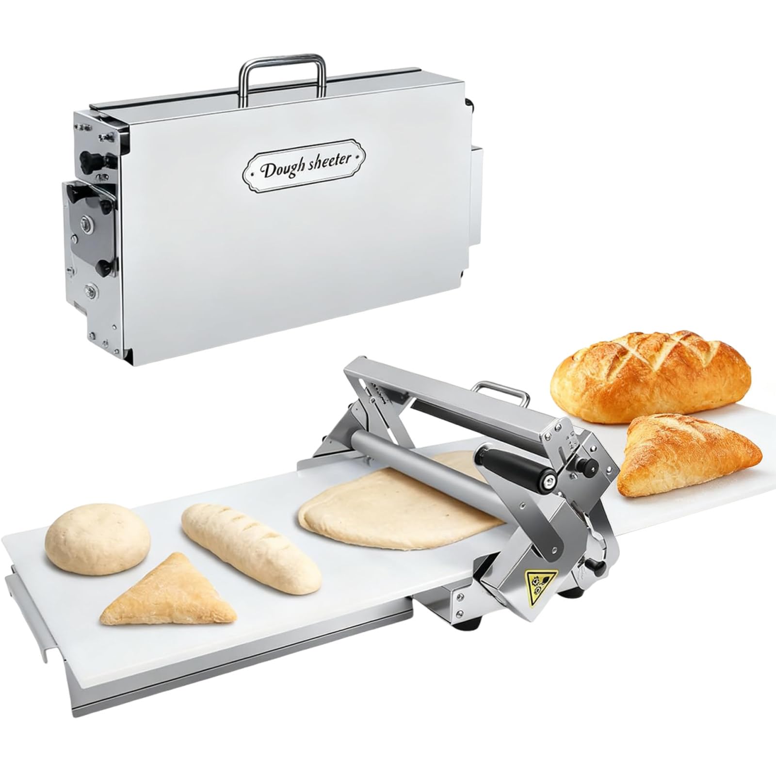 Sfogliatrice Elettrico Professionale, Macchina per Pasta Sfoglia, con Spessori Regolabili, per Croissant, Pizza e Pasta, Superficie Antiaderente in PP 40.9"x22.6"x9.3"