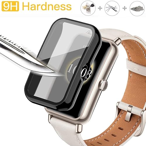 Miniatura 5 de Paquete de 2 Funda con protector de pantalla de vidrio templado compatible con Huawei Watch Fit Mini, dureza 9H de 360, funda protectora ultrafina