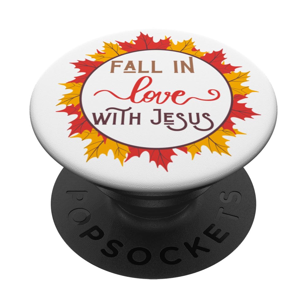 Fall In Love With Jesus Autumn Christian Harvest Mom Dad Kid PopSockets Swappable PopGrip, Black
