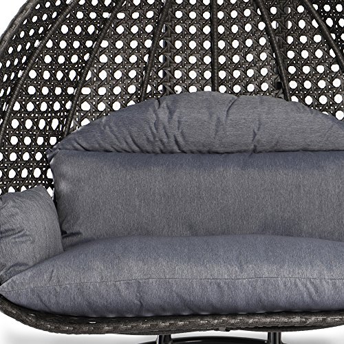 Leisuremod Wicker Hanging 2 Person Egg Swing Chair With Outdoor Cover (Charcoal) #TOP5