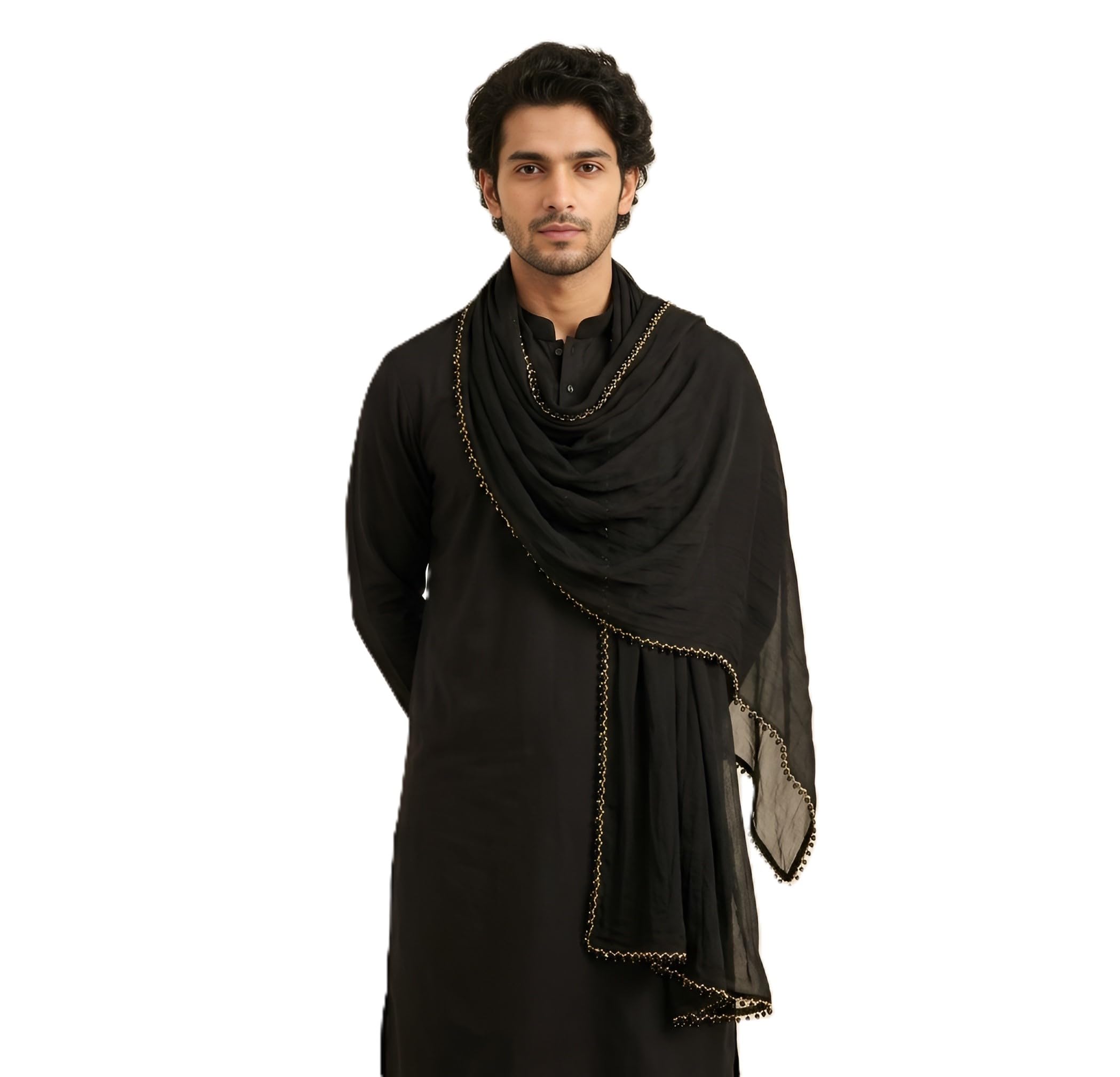 muffly Men's Elegant Solid Nazneen Chiffon Dupatta with Lace Border | Lightweight Sheer Ethnic Fashion Dupatta-picture-21