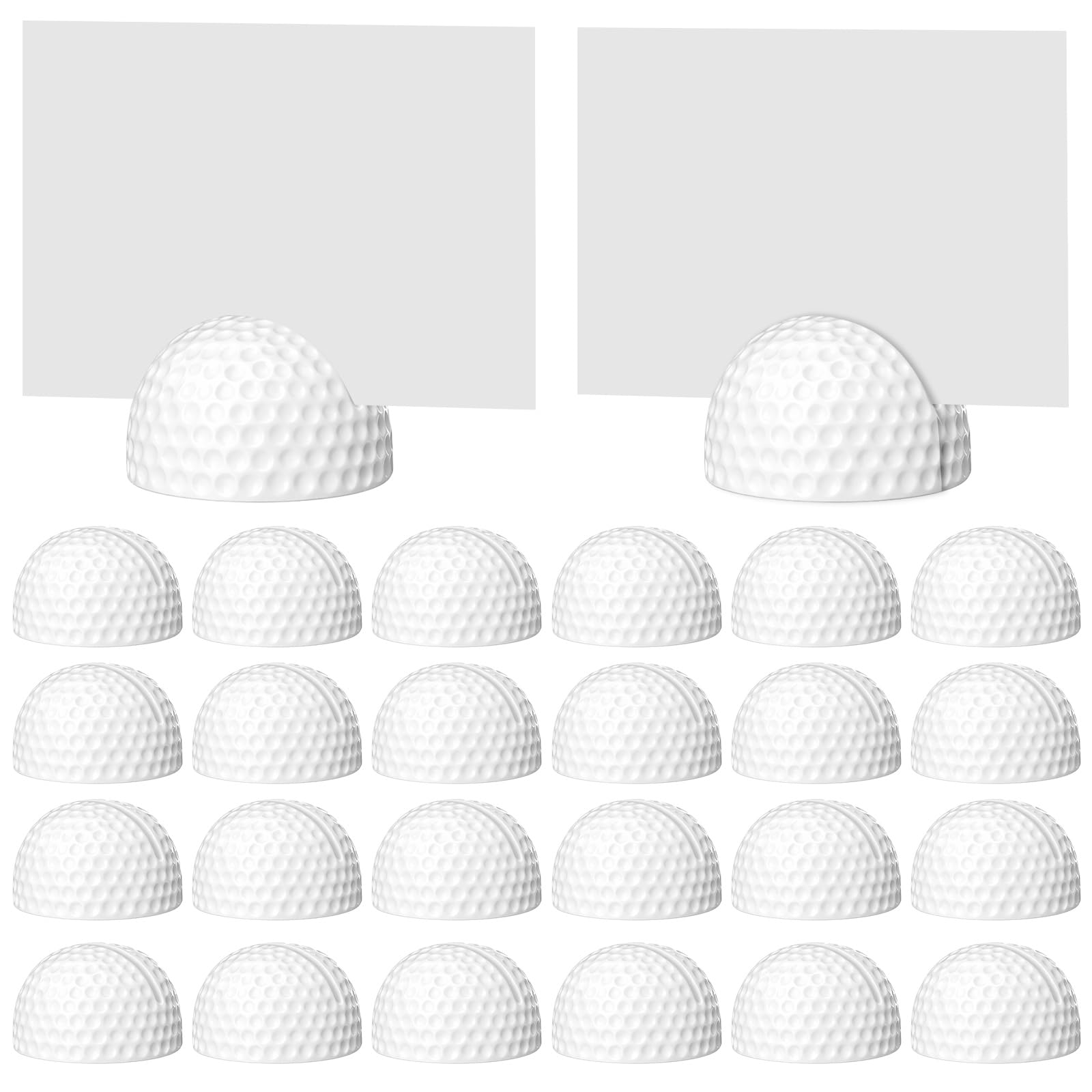 Leinuosen 24 Pcs Resin Golf Base Centerpieces Place Card Holder Half Golf Ball Shaped Table Number Holder Name Place Photo Stand for Office Menu Events Wedding Party