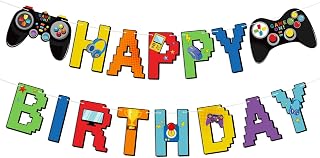 Video Game Controller Birthday Banner Video Gameing Theme Party Decorations Happy Birthday Banner Garland Signs for Kids Video Party Supplies Game On Birthday Party Decorations