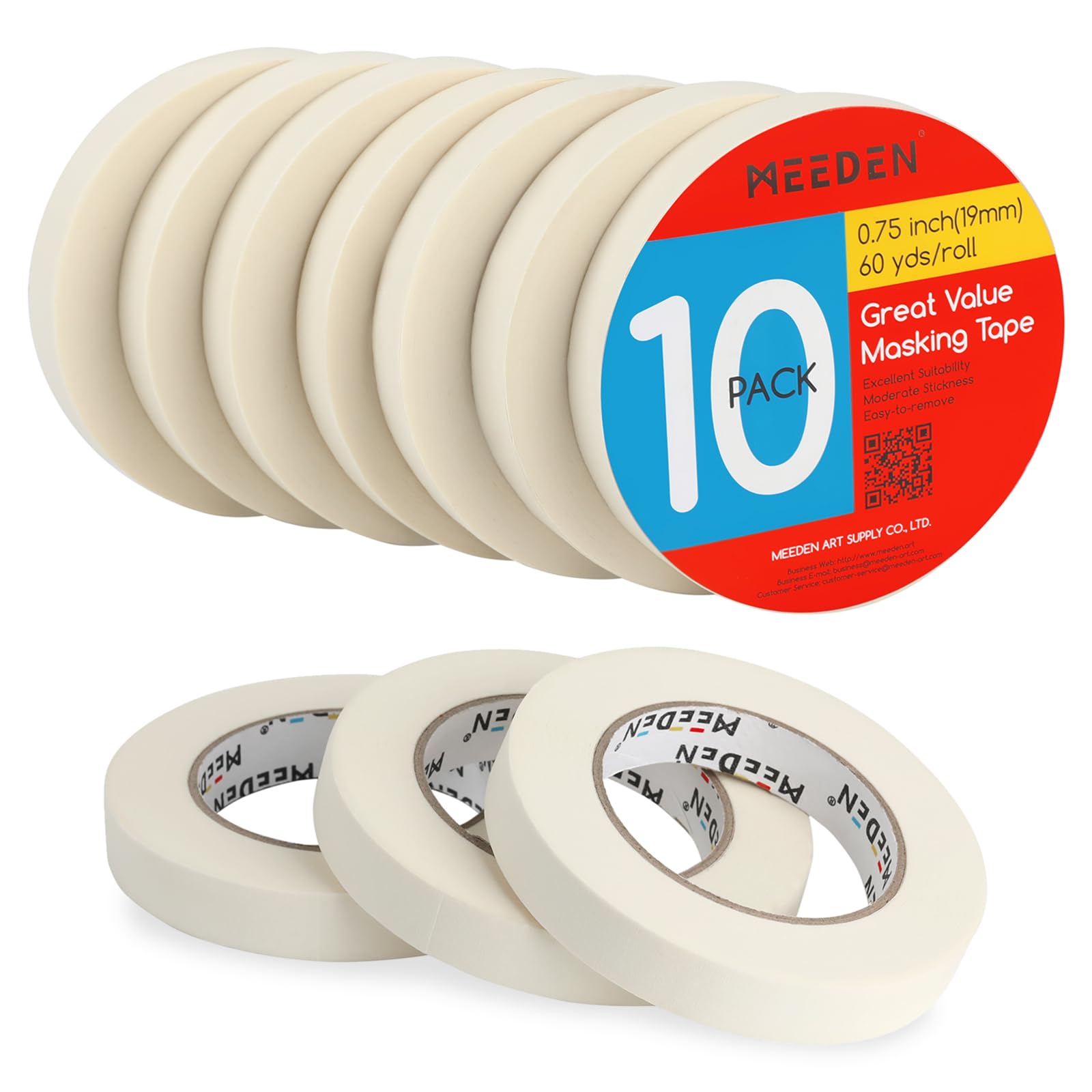 MEEDEN 10 confezioni di nastro bianco per artisti, 19 mm, con un totale di 550 m, nastro adesivo per pittura artistica, disegno, telaio, senza acidi, multiuso, per artigianato, ufficio, scuola