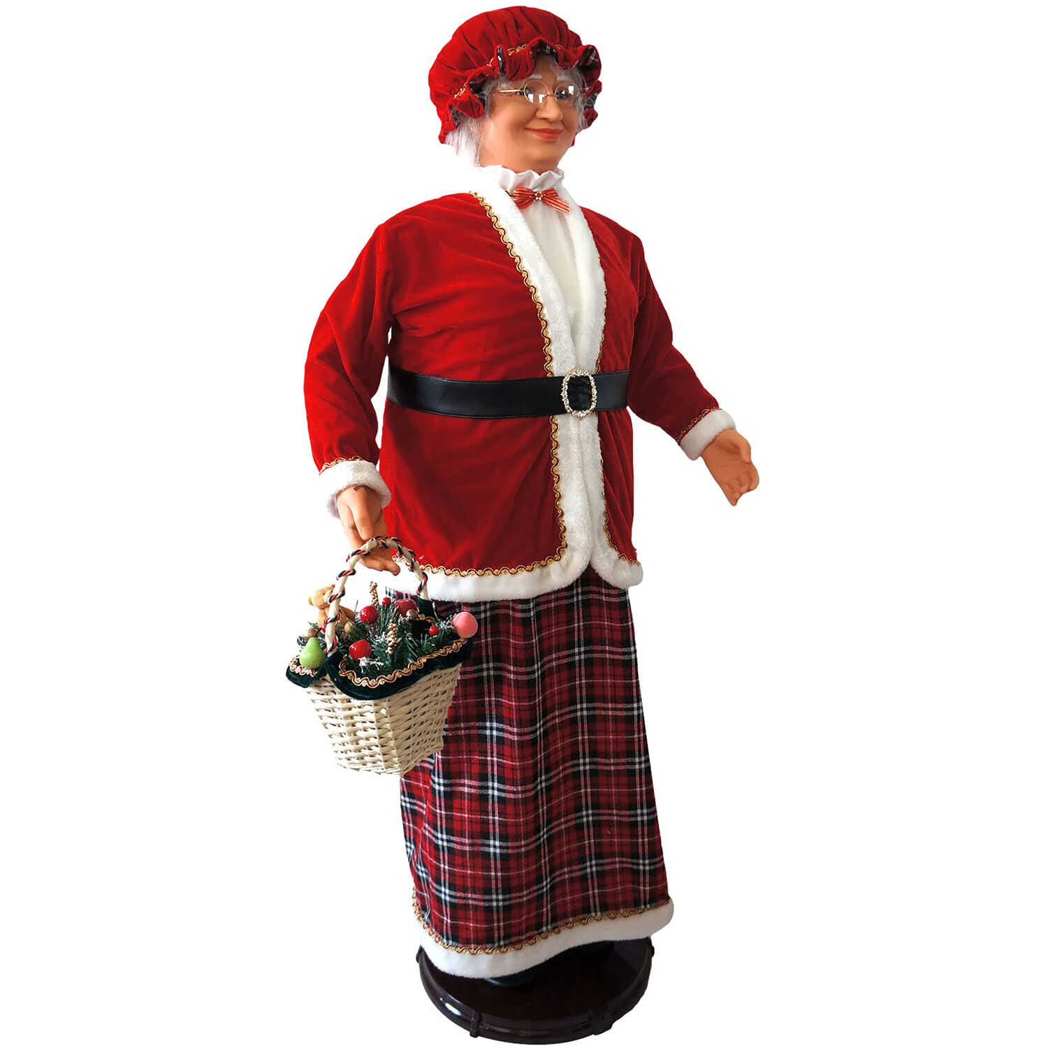 Fraser Hill Farm 58-in. Dancing Mrs. Claus with Festive Basket | Indoor Animated Holiday Home Decor | Motion-Activated Christmas Animatronic | FAMC058M-13RED