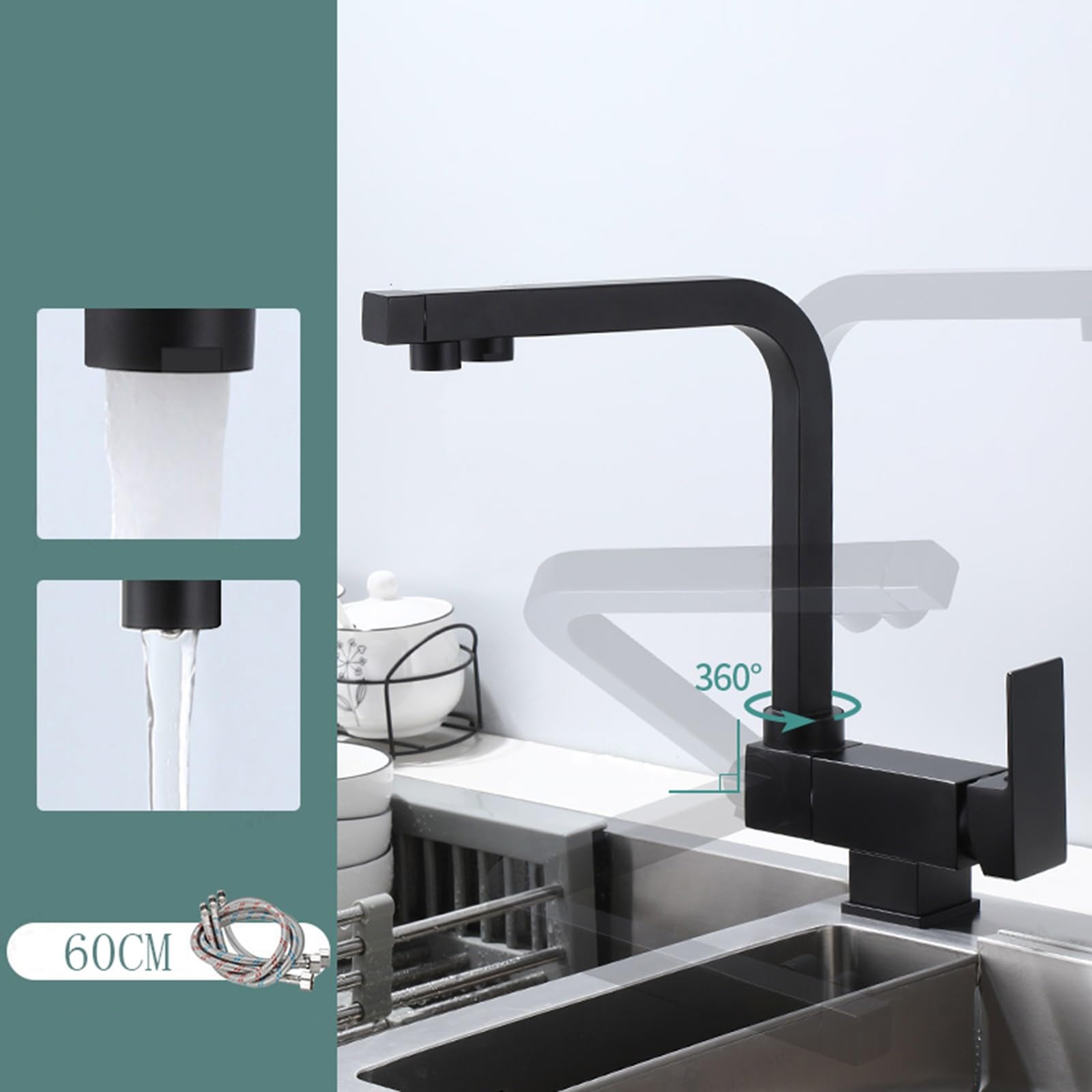 Grifo de cocina extraíble con boquilla giratoria para agua fría y caliente, ideal para sistemas de ósmosis inversa, perfecto para instalaciones de ventanas