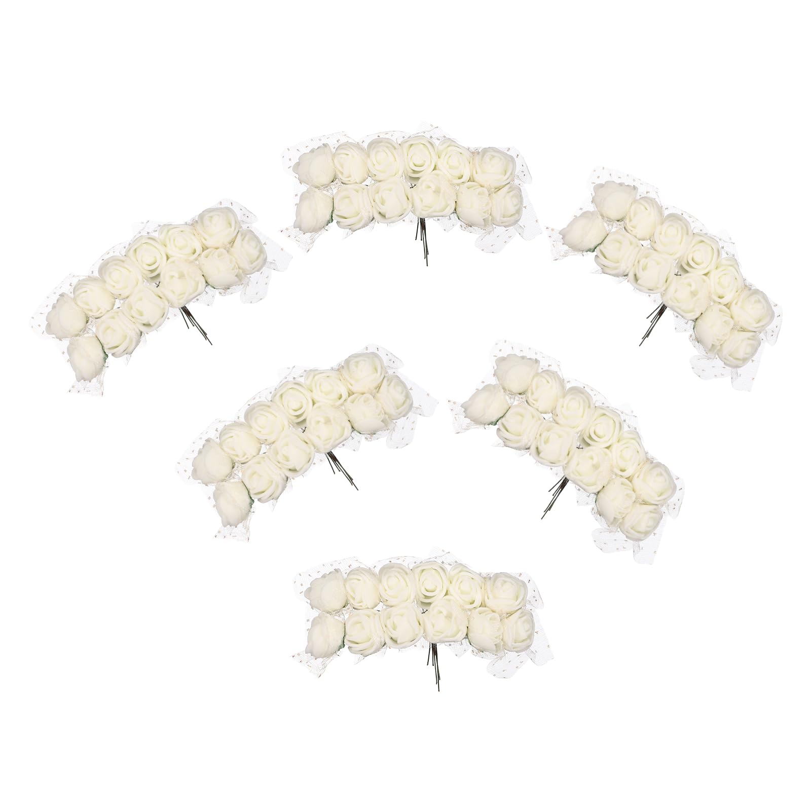 sourcing map 144 Pcs Mini Artificial Rose Flower Heads and Stem, Soft Stem Fake Roses Flowers with Gauze for Crafts DIY Wedding Bouquets, Hair Clips, Cake Toppers, Home Decorations, Beige