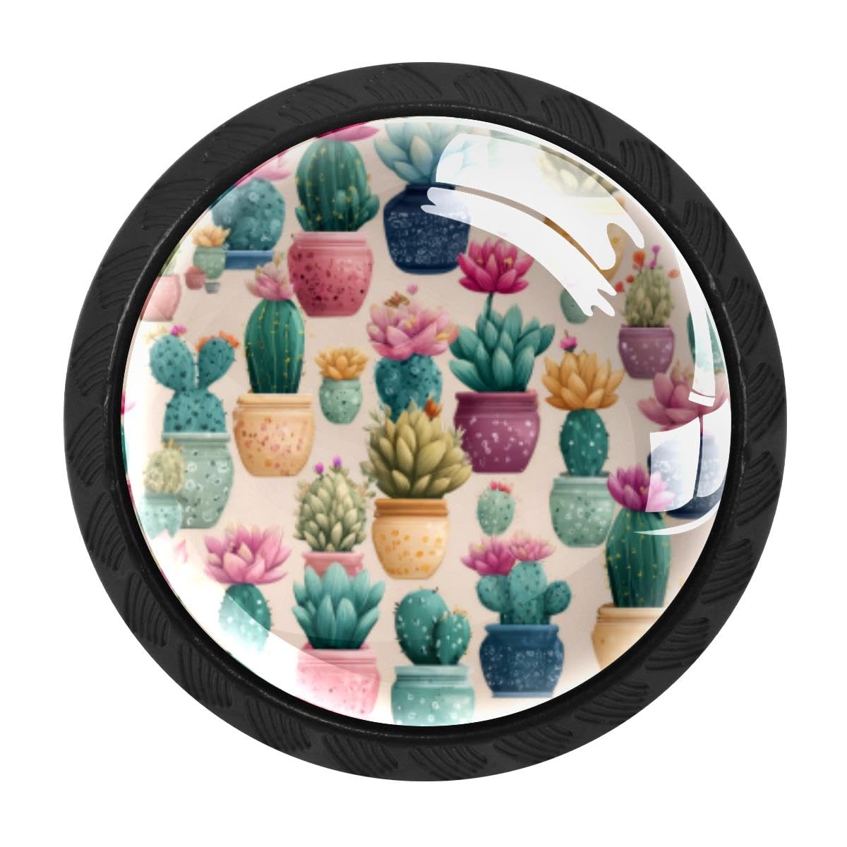 4 PCS Cabinet Knobs, Cactus Floral Flower Drawer Knobs Dresser Handles