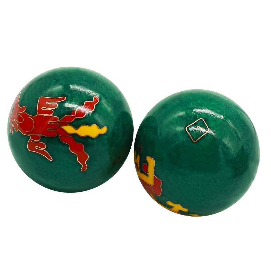 Brass statu 1.5'' Chinese Baoding Balls Healthy Massage Handballs Exercise Stress Balls with Chimes Carved Dragon & Phoenix Pattern Collection BS149 (S, Green)