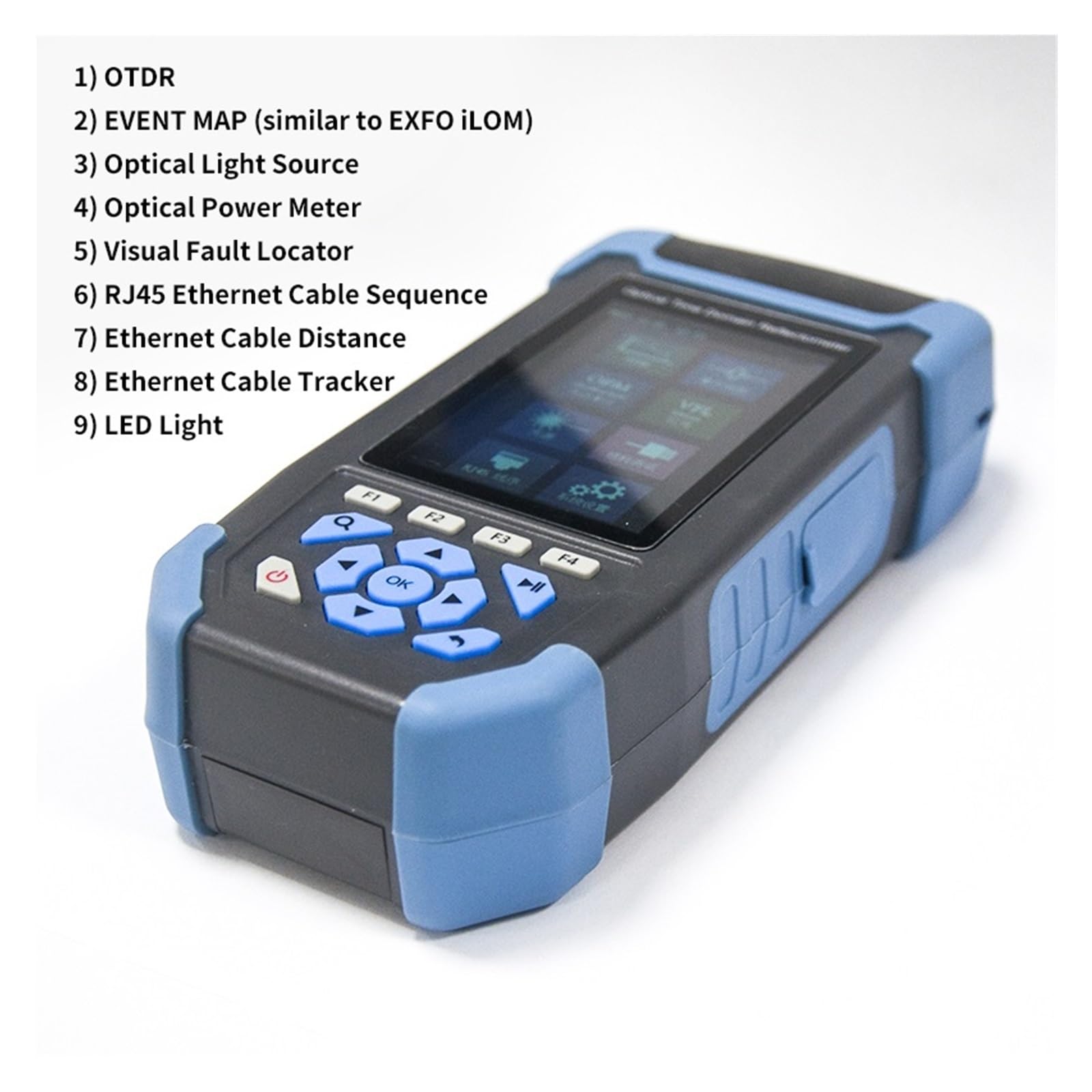 Tester światłowodów, Reflektometr Światłowodowy Mini Otdr 1310/1550nm 22/24dB Z 9 Funkcjami Mapa Zdarzeń OPM OLS Dla Testera Kabla Ethernet O Długości 64 Km(1310 1550 SC APC)