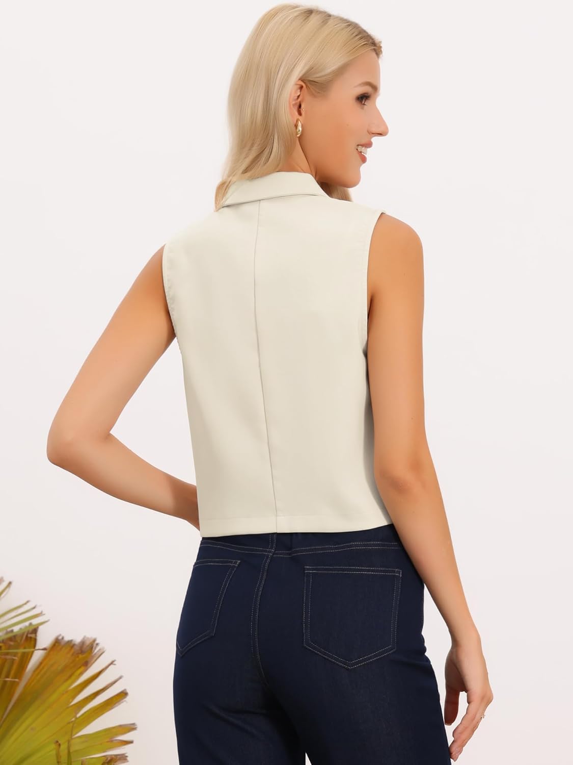 Allegra K Cropped Vest for Women's Button Down Waistcoat Notched Lapel Business Casual Work Suit Vests - Image 3