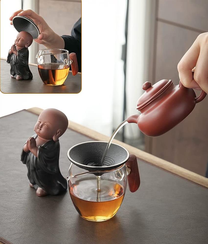 Infusor de té de malla fina de cerámica, infusor para té suelto, colador de malla fina, estatua de monje pequeño, decoración de mesa de té, filtro de té A01