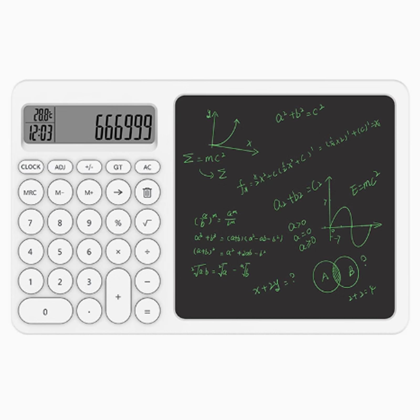 Calcolatrice Scientifica Grafica con Tablet da Scrittura Cancellabile Display LCD a 10 Cifre Calcolatrice Piccola 27×16.9cm，per Ufficio Scuola，Bianco，Giallo(White)