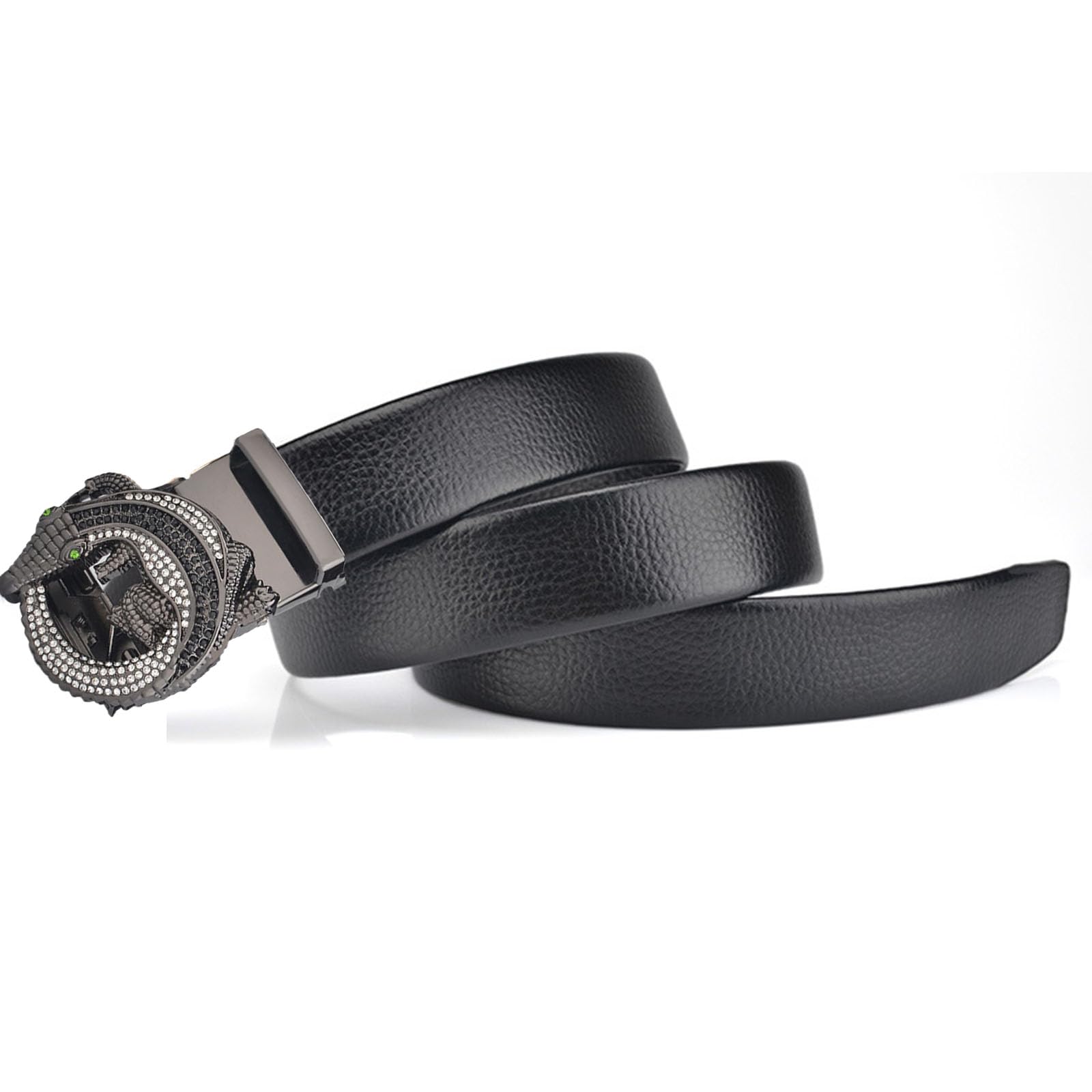 Cintura,Cinture da Uomo, Cintura da Uomo con Cricchetto Cowboy con Motivo Animale Lega di Diamanti Nera Fibbia Automatica,Nero,125CM/49.2''