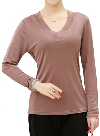 Pure Silk Knit Women's V Neck Long Sleeves Top at Amazon Womenâs Clothing store