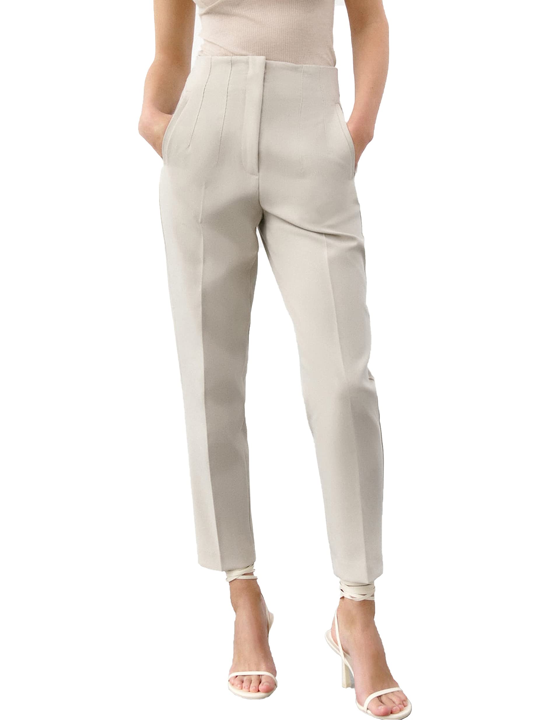 Ugerlov Women's High Waisted Dress Pants Work Business Casual Slacks Tapered Ankle Pants with Pockets