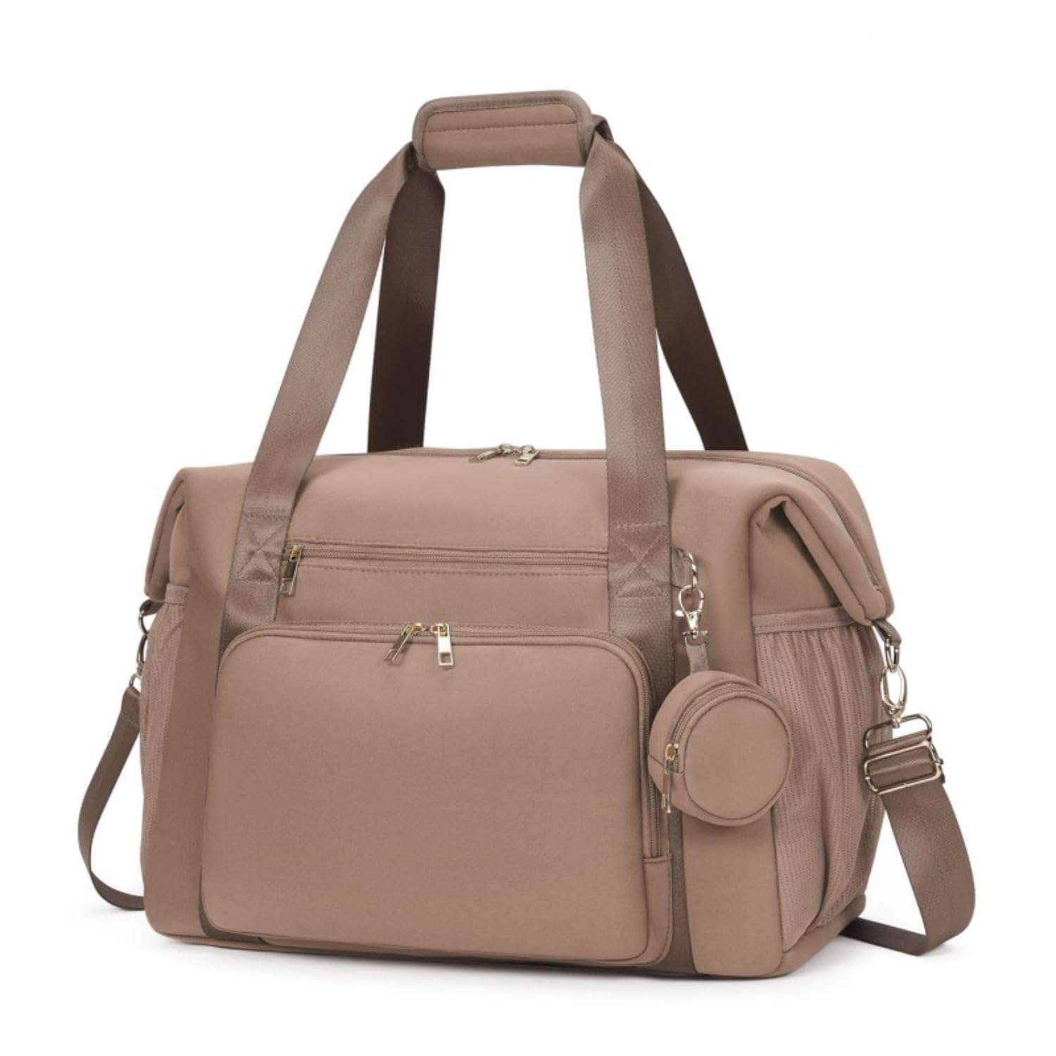 Gorger Duża torba na pieluchy, brązowa, wiele kieszeni, pasek bagażowy, pasuje do laptopa 14 cali, z etui na smoczek, 43 x 19,5 x 34 cm