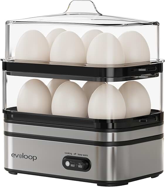 Evoloop Rapid Egg Cooker Electric 12 Eggs Capacity, Soft, Medium, Hard B...