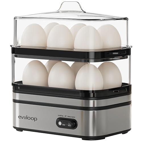 Evoloop Rapid Egg Cooker Electric 12 Eggs Capacity, Soft, Medium,