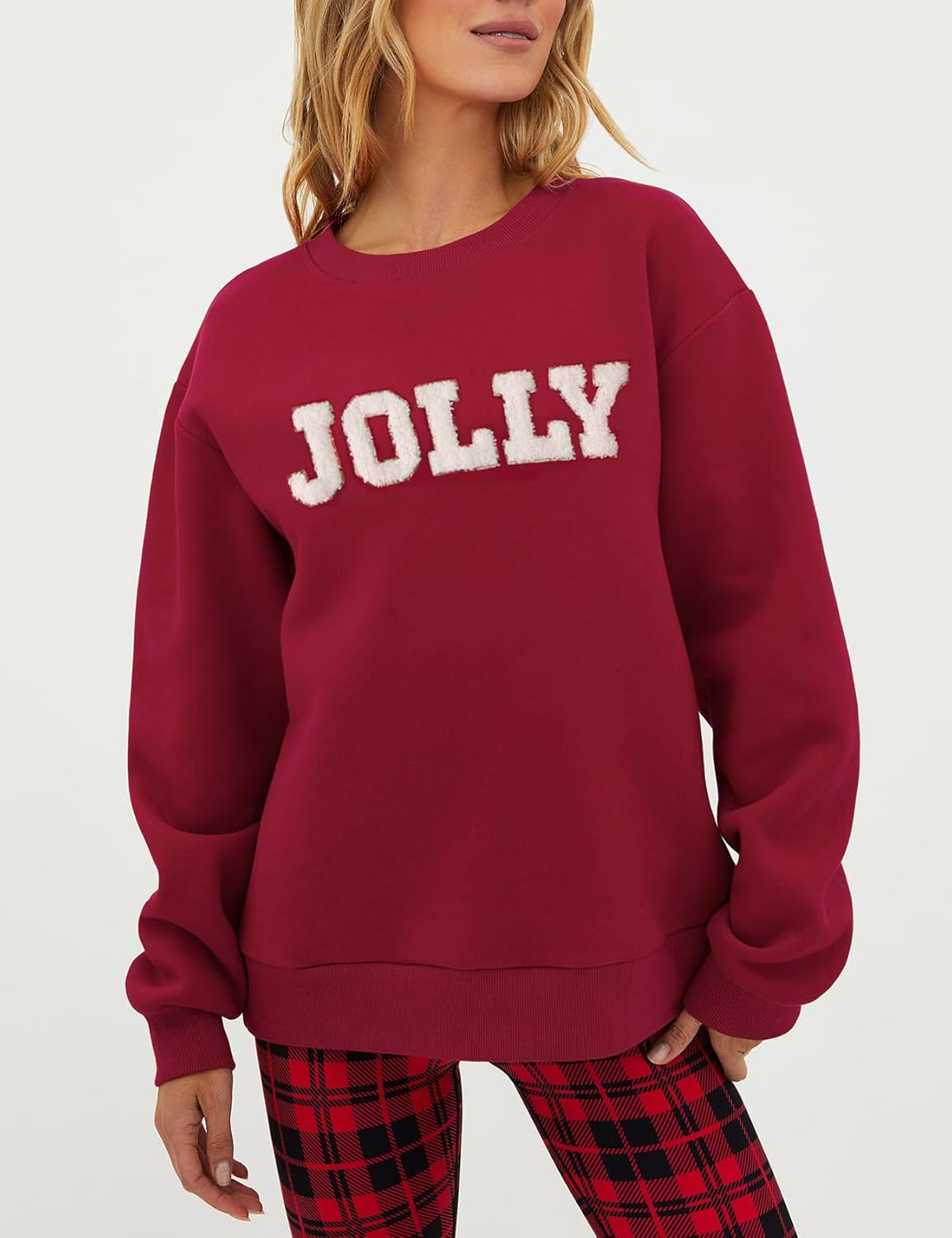 Arssm Women's Merry Christmas Sweatshirt Graphic Chenille Patch Letter Printed Crewneck Xmas Oversized Pullover Top - Image 2