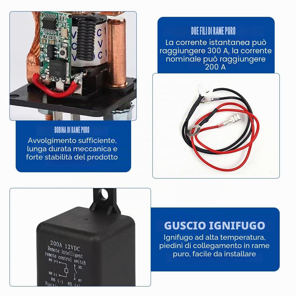 Interruttore di separazione della batteria 12 V con telecomando, interruttore radio 12 V/200 A, interruttore di separazione della batteria, per auto, RV, barca, yacht, roulotte