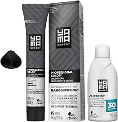 Kit Coloração Yama Nano Infusion Profissional 1.0 Preto E Ox Cremosa 30vol 100m