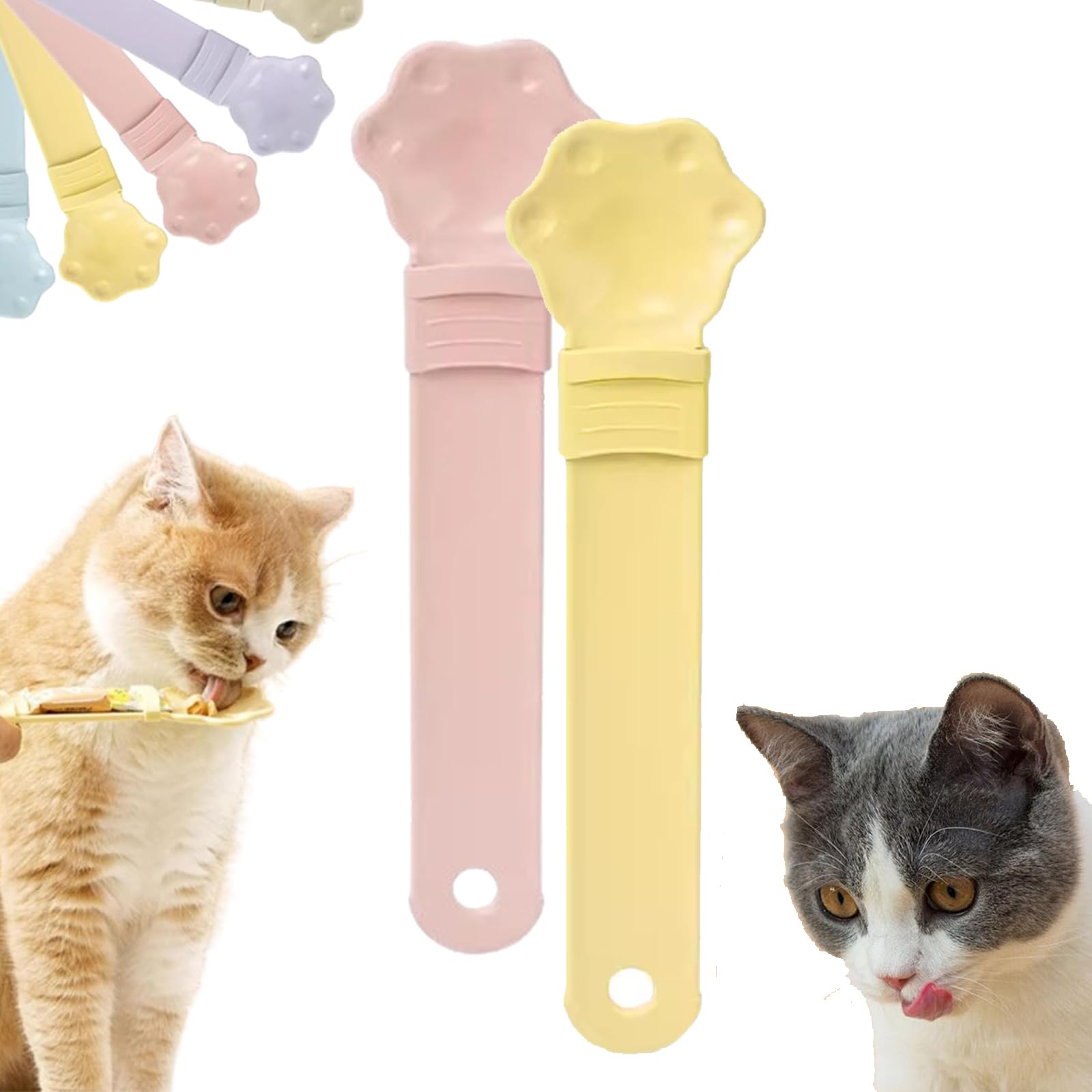Happy Spoon for Cats, Cuddles and Meow Cat Treat Feeder, Claw Shape Cat Strip Happy Spoon, Cat Strip Feeder, Cat Wet Treats Dispense Spoon for Feeding Wet Treat with 0 Waste (2pcs-3)