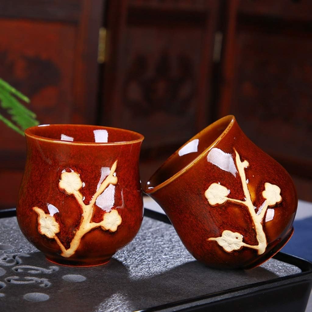 Japanese Cast Iron Tetsubin Teapot Chinese Kung Fu Tea Set, Plum Blossom Pattern Vintage China Tea Set, for Household Office Tea Accessories