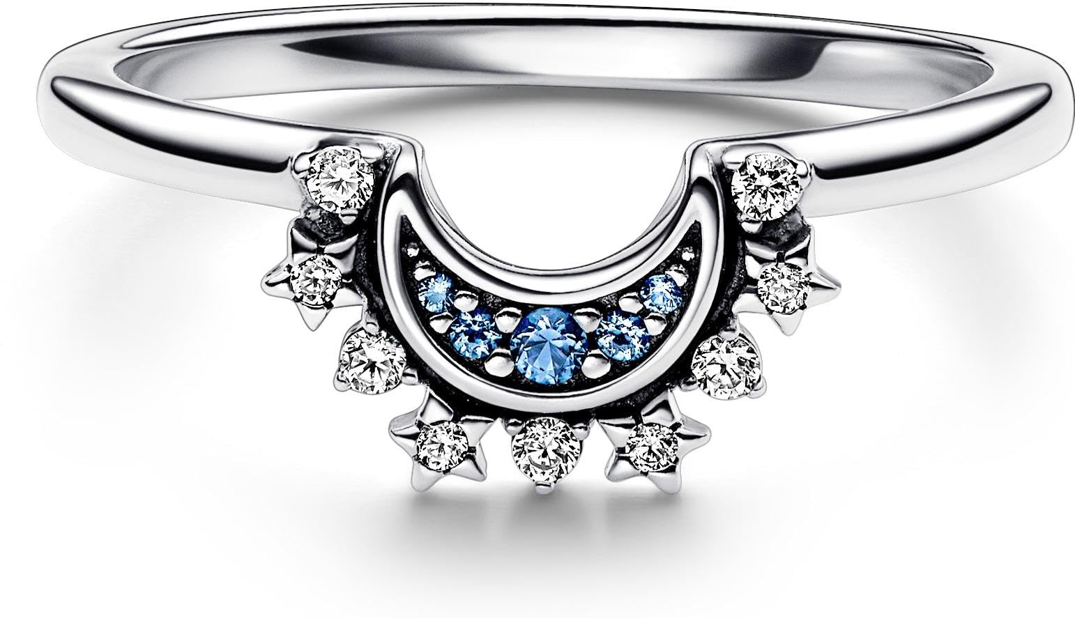 PANDORA Moments - Anello luna celeste, in argento sterling con cristallo blu notte e pietre di zirconia cubica incolori