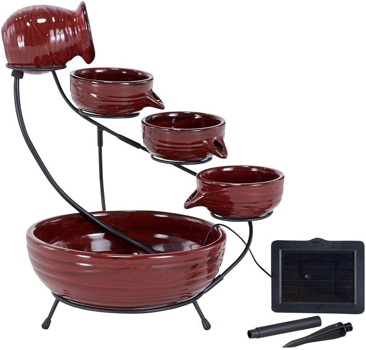 4-Tier Ceramic Bowls Water Fountain Solar Operated                                                                                                                                                      