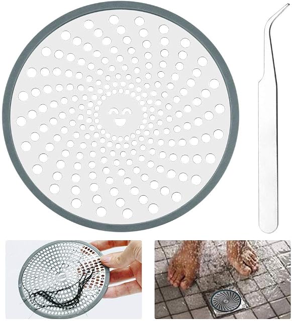AFASOES Shower Drain Cover Hair Catcher Flat Bath Stopper Sink Bathroom Protector Stainless Steel Sink Strainer Drain Filter with Tweezers for Bathroom Kitchen Prevent Drain Clog (4.33x4.33inch)