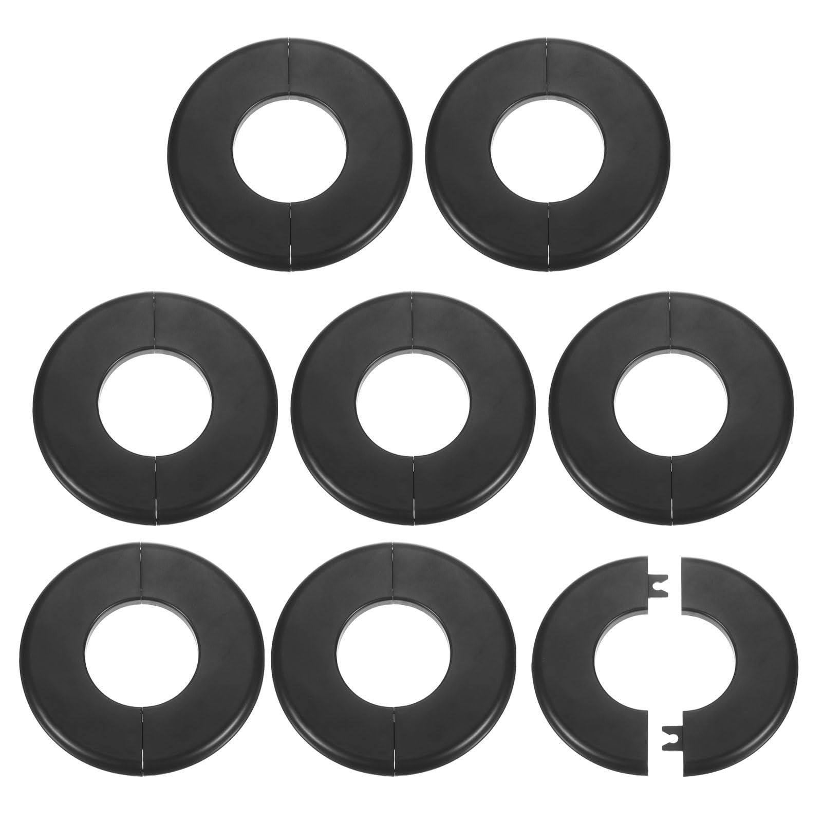 Brides murales fendues 51 mm cache-tuyau autocollant et rosace plastique noir pour salle de bain
