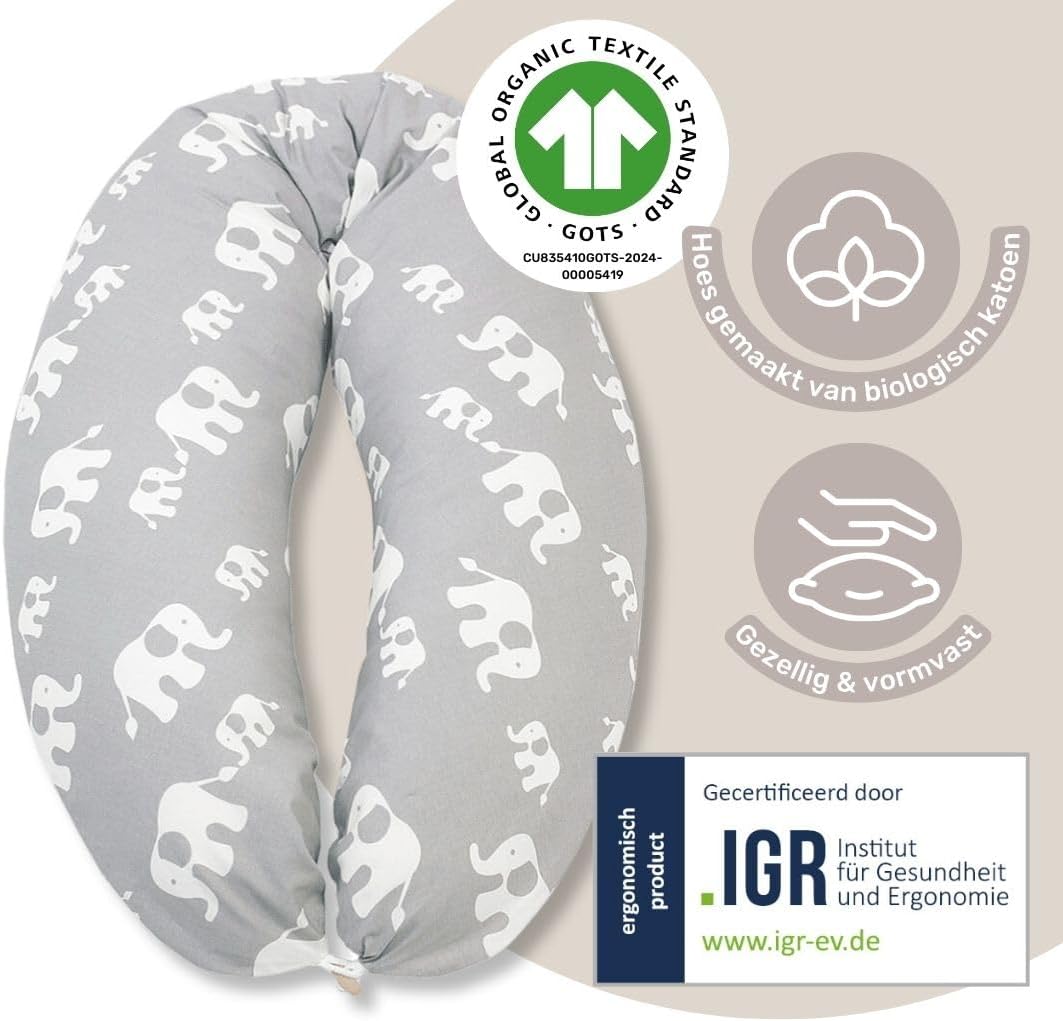 HOBEA-Germany Borstvoedingskussen 190 cm x 76 cm XXL Zwangerschapskussen Zijslaperskussen met hoes van biologisch katoen (Bloemranken roze)