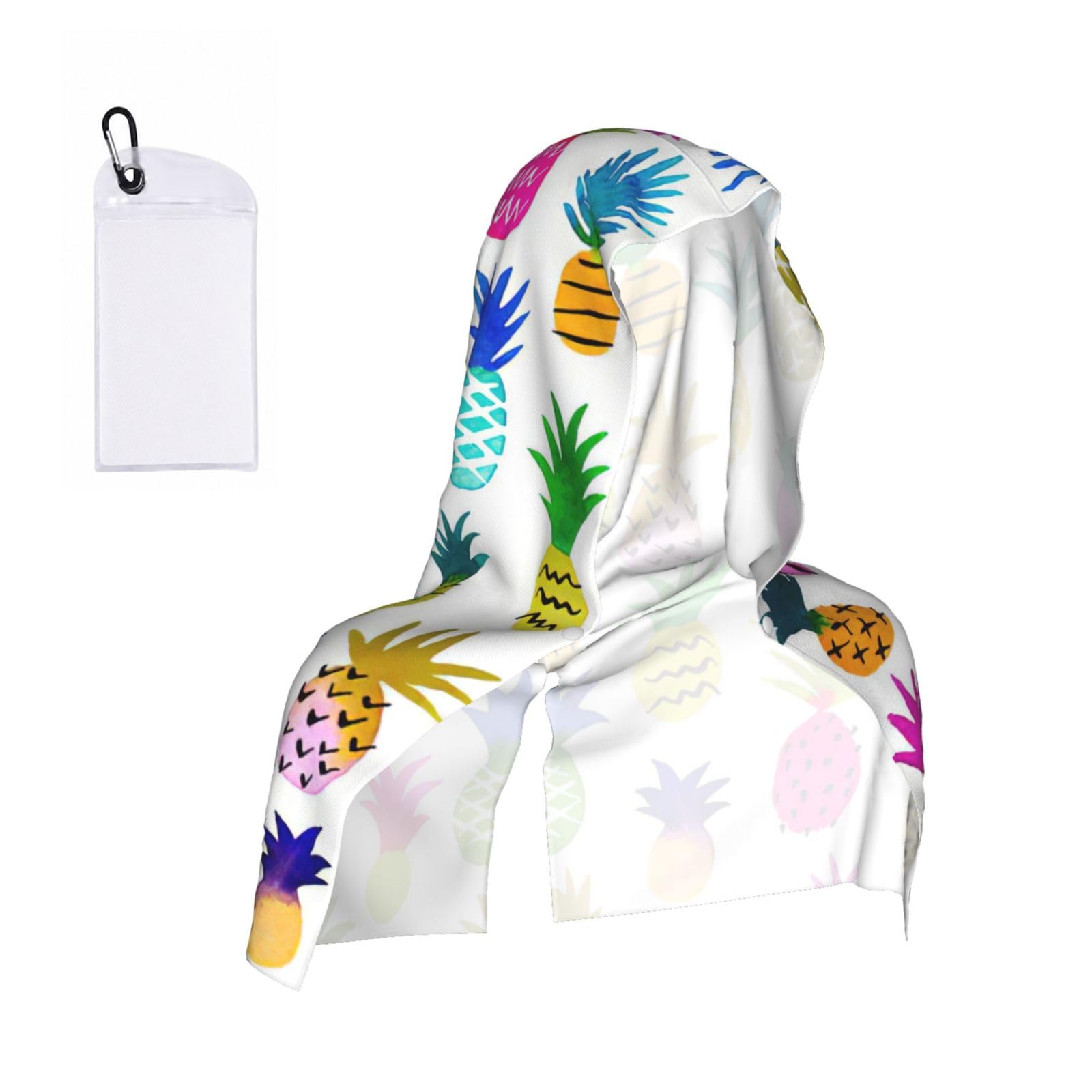 DUWAA Rainbow Pineapple Print Reusable Hoodie Cooling Neck Wrap, Hot Weather Outdoor Sports Workout Head Towel For Stay Chill