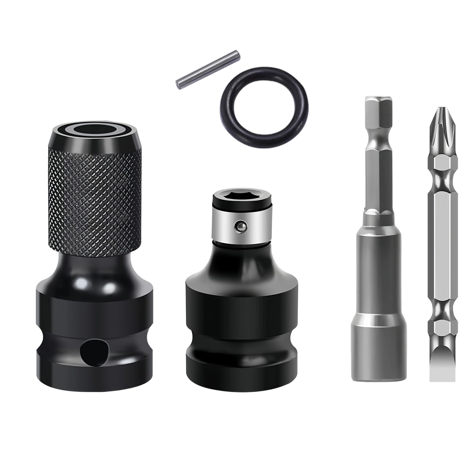 Schlagschrauber Adapter Set 4 Stück, Bithalter Stecknuss Adapter 1/2 auf 1/4 Zoll, Kohlenstoffstahl, Sicherheitsklemme für Impact Wrench