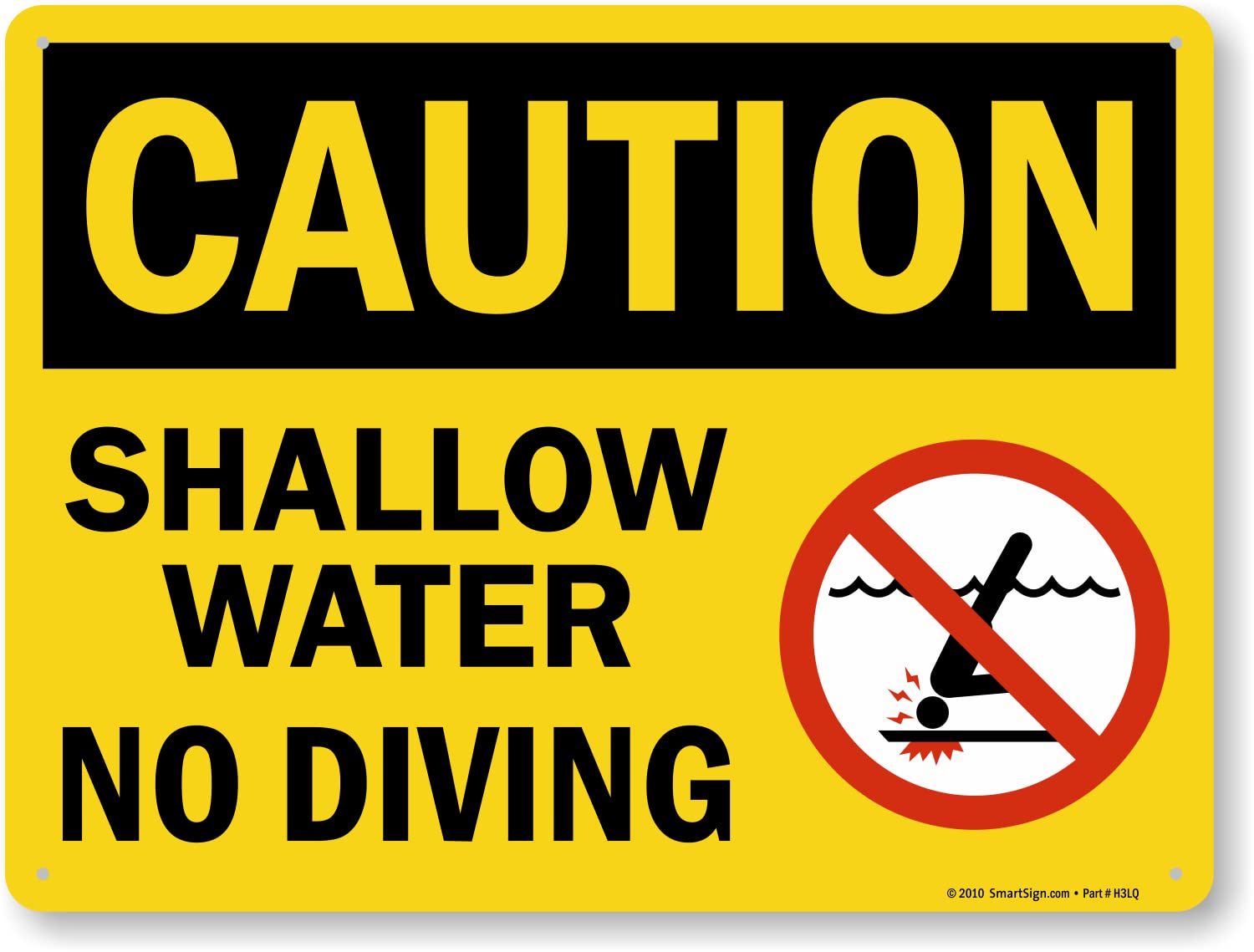 SmartSign 18 x 24 inch “Caution - Shallow Water, No Diving” Pool Sign with Symbol, Digitally Printed, 55 mil HDPE Plastic, Multicolor