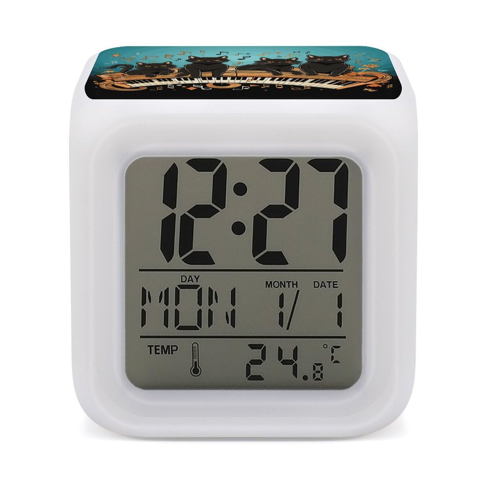 Réveil numérique LED chat noir horloge de chevet design piano pour chambre enfant