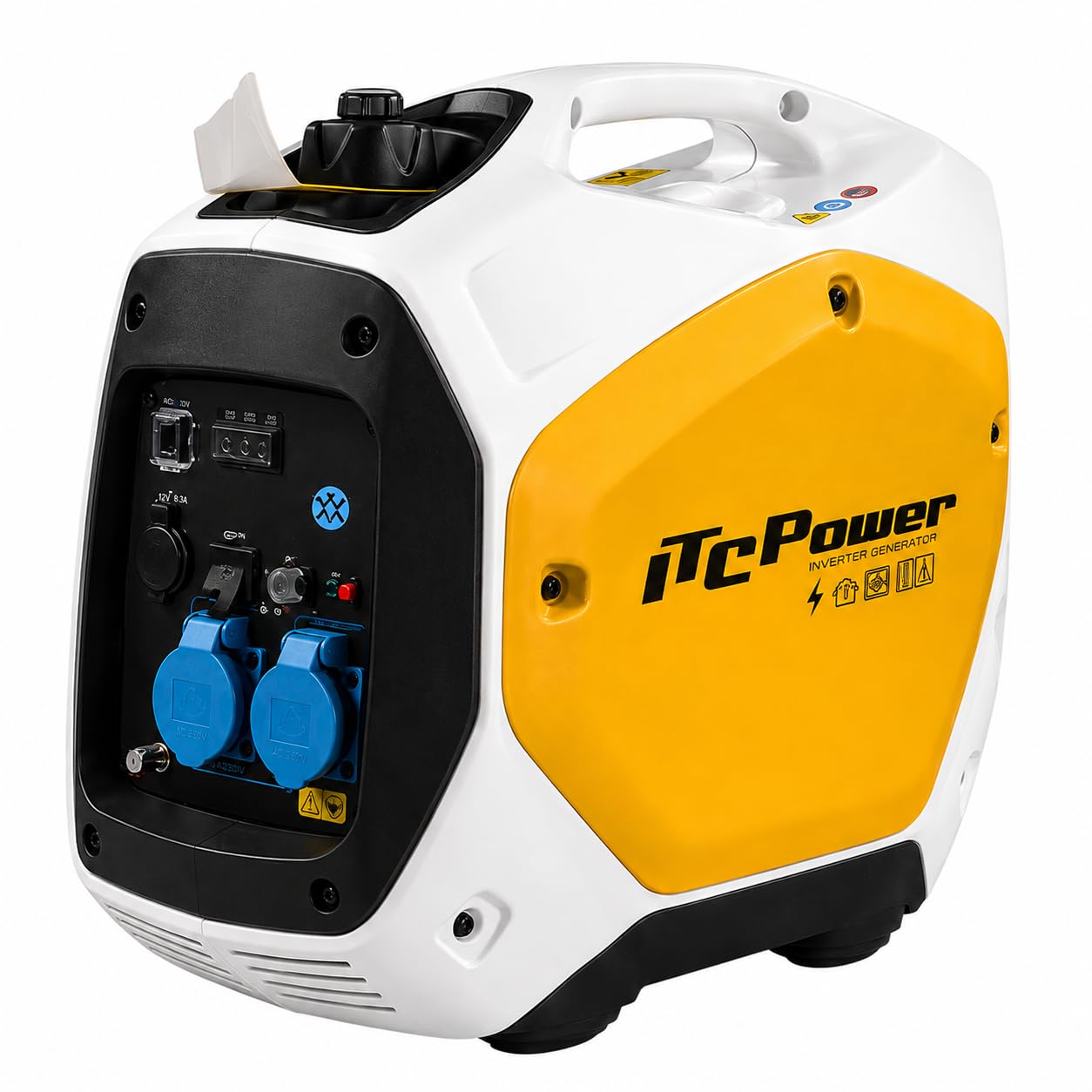 ITCPower Generador Inverter Gasolina 2200W Silencioso y Portátil para Exteriores - Generador 2000W Ideal para Electrónica Sensible - Generador Inverter 230V con Bajo Ruido 59dB - 3h de Autonomía