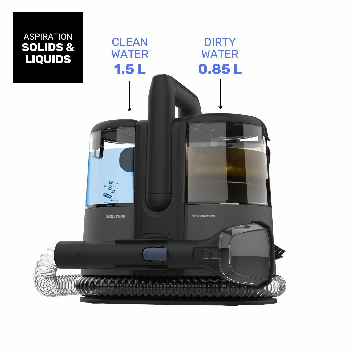 Taurus - Aspirador de tapicerías Textile Care Hygienic SPCL400 | 400 W | 10.000 Pa de succión | 3 en 1: Pulveriza, Limpia y aspira Aspira sólidos y líquidos | Accesorios incluidos