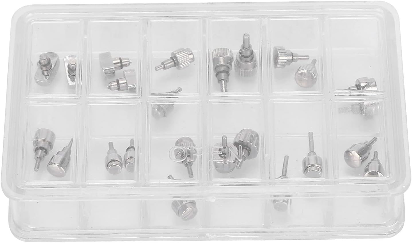 12 Grid Watch Push Press Button Set, Professional Watch Repairing Tool, Alloy Watch Parts with Plastic Storage Box for Watchmakers and DIY Home Repair