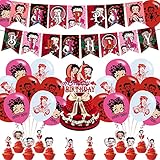 Cartton Girl Birthday Party Decorations,Birthday Party Supplies For Party Supplies Includes Banner - Cake Topper - 12 Cupcake Toppers - 18 Balloons