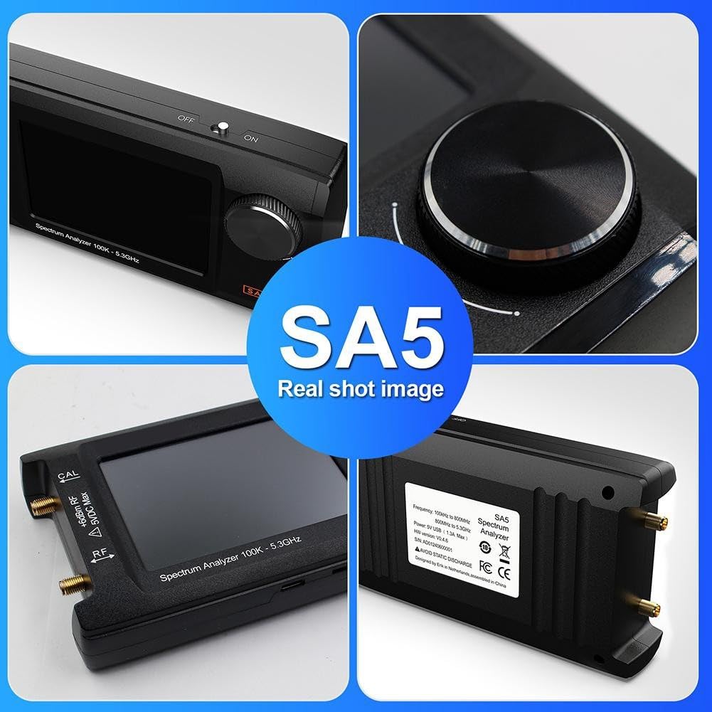 Analizador de mano 100 kHz-5.3 GHz, generador de señal SA5 con LCD IPS de 4 pulgadas, batería de 5000 mAh, 20 dB, control de PC USB, detector armónico RF para pruebas de campo de laboratorio (A)