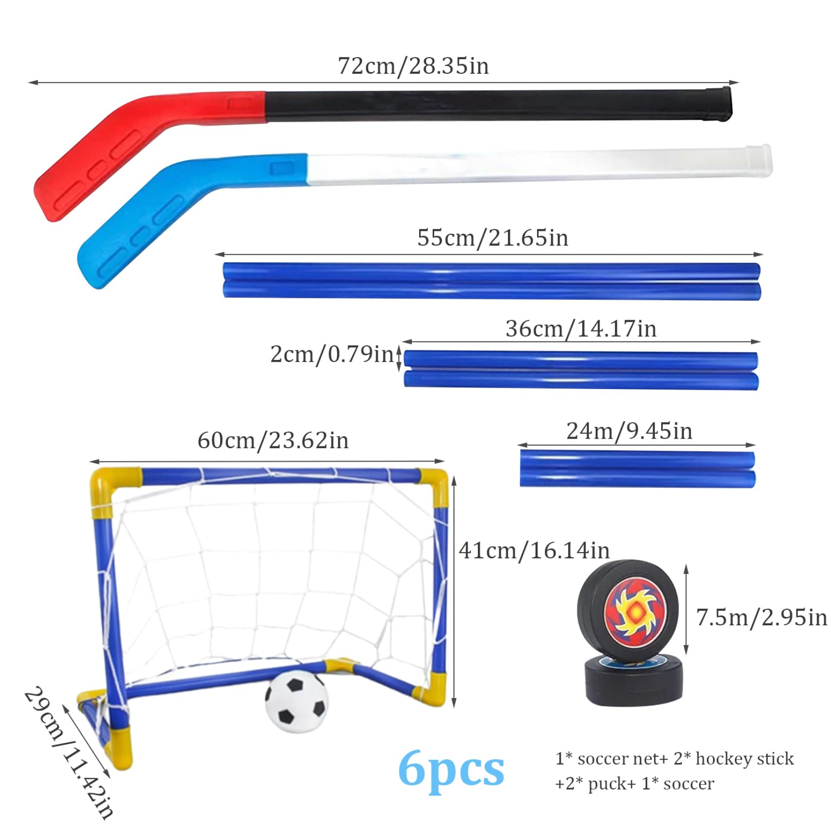 Set da Calcio per Mini Hockey 2 in 1 con Mini Rete, Mazza da Hockey, Pallone da Calcio e Pompa per palloni, Porte da per Bambini