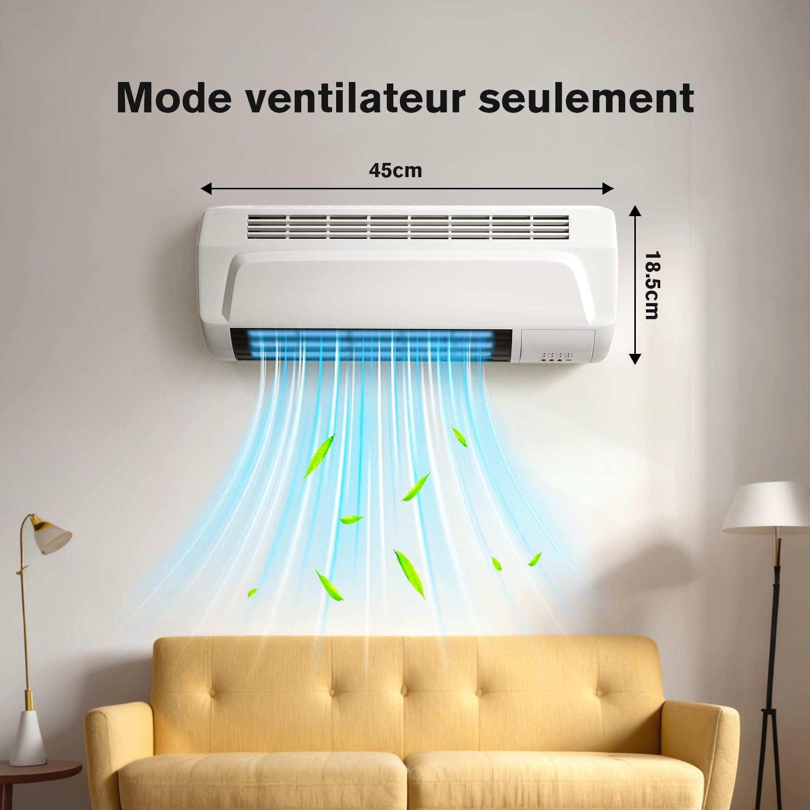Ventilateur de chauffage mural, 2000W chauffage électrique avec minuteur, corps de chauffage avec télécommande pour les espaces intérieurs, céramique chauffage mural électrique