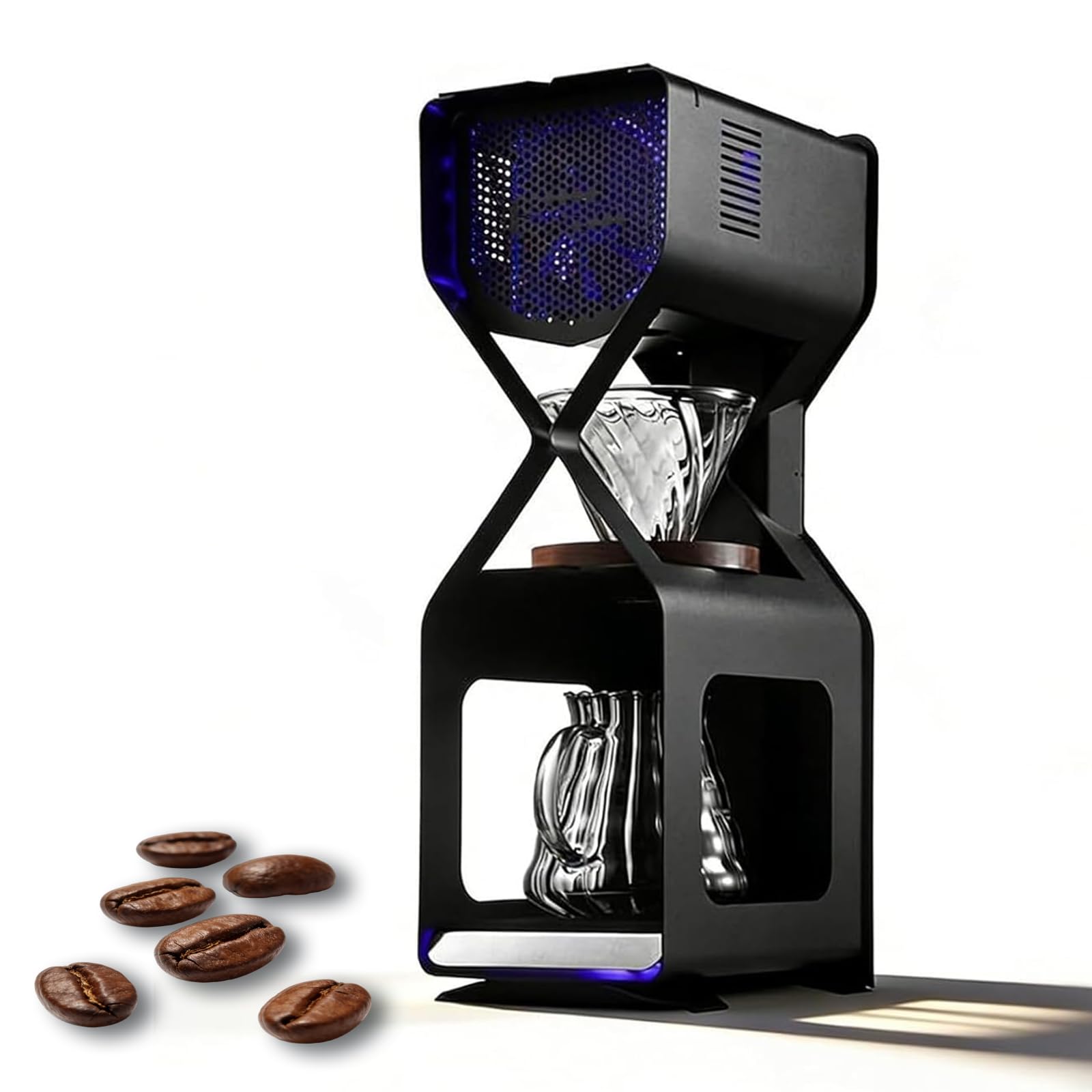 Macchina da caffè elettrica a Goccia Fredda, con Allarme Acustico e visivo, Schermo Touch a LED, Ideale per casa e Bar. (Black)
