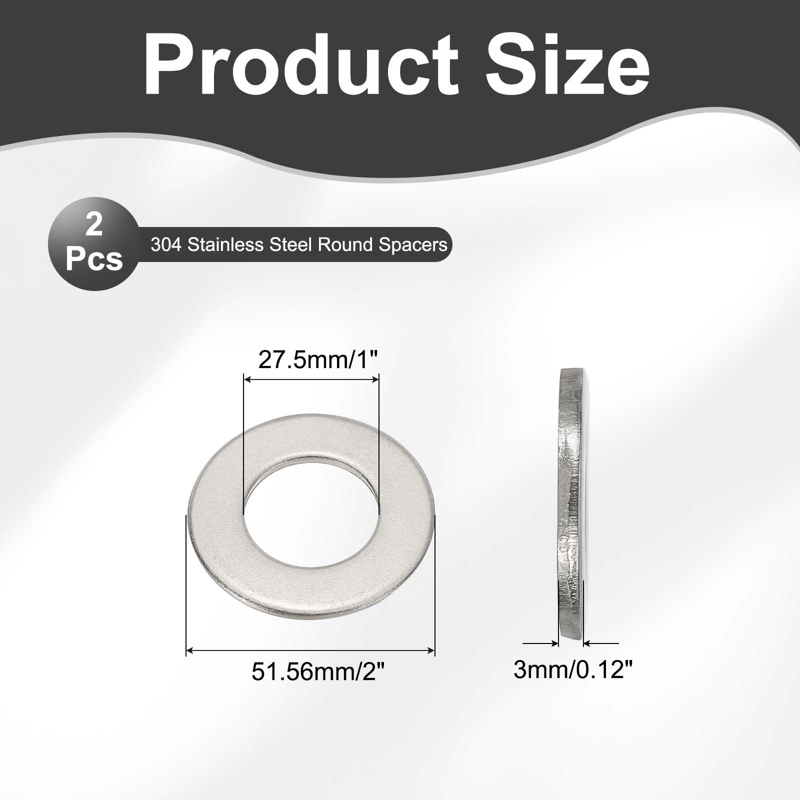 PATIKIL 1" ID x 2" OD Stainless Steel Flat Washers, 2 Pcs Round Metal Washer Small Spacer for Screws Bolts Nuts Assortment - Image 2
