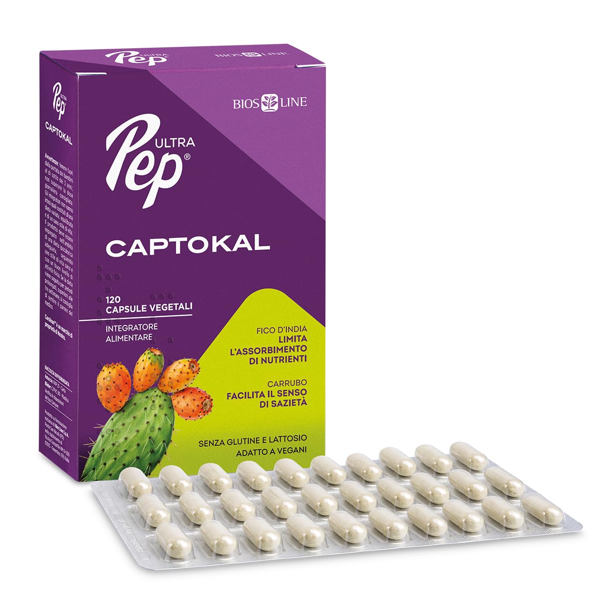 BIOS LINE - Ultra Pep Captokal Integratore Alimentare per Equilibrio del Peso Corporeo con Carolean Fico d'India e Carrubo 120 Capsule Vegetali