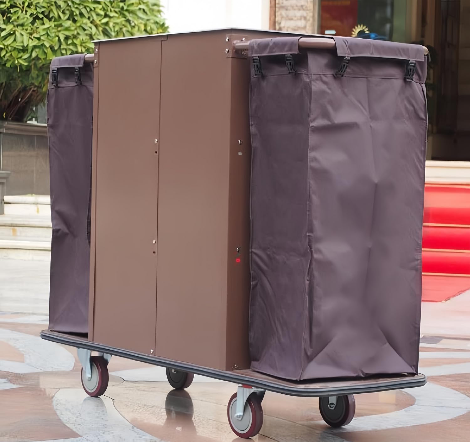 Multifunktionale Housekeeping Caddy, kompakte Service Trolley, Hotel Reinigungswagen mit abnehmbaren Leinwand Taschen & Schließräder,H Style