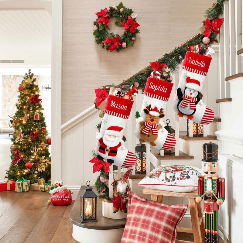 Weihnachtsstrumpf Personalisiert mit Namen & Motiv Heißtransfer 46 cm groß | Nikolausstrumpf Zum Aufhängen und Befüllen wiederverwendbar Weihnachtsdeko für Kamin, Tür, Baum, Geschenk für Familie Kinder
