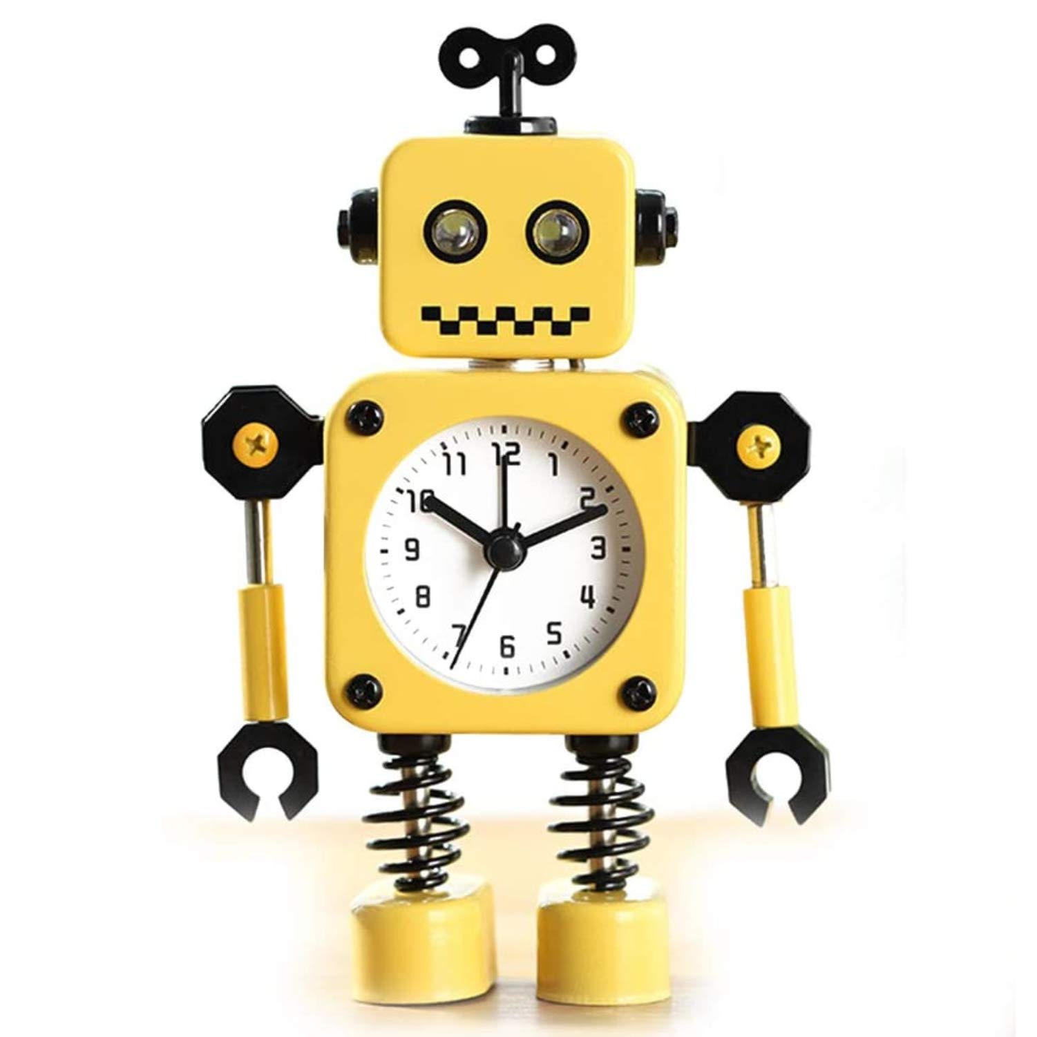 Diskary Reloj Despertador en Forma de Robot de Acero Inoxidable, Silencioso, con Ojos Que se Iluminan y Brazos Giratorios, un Regalo Ideal para Niños y Niñas (Amarillo)